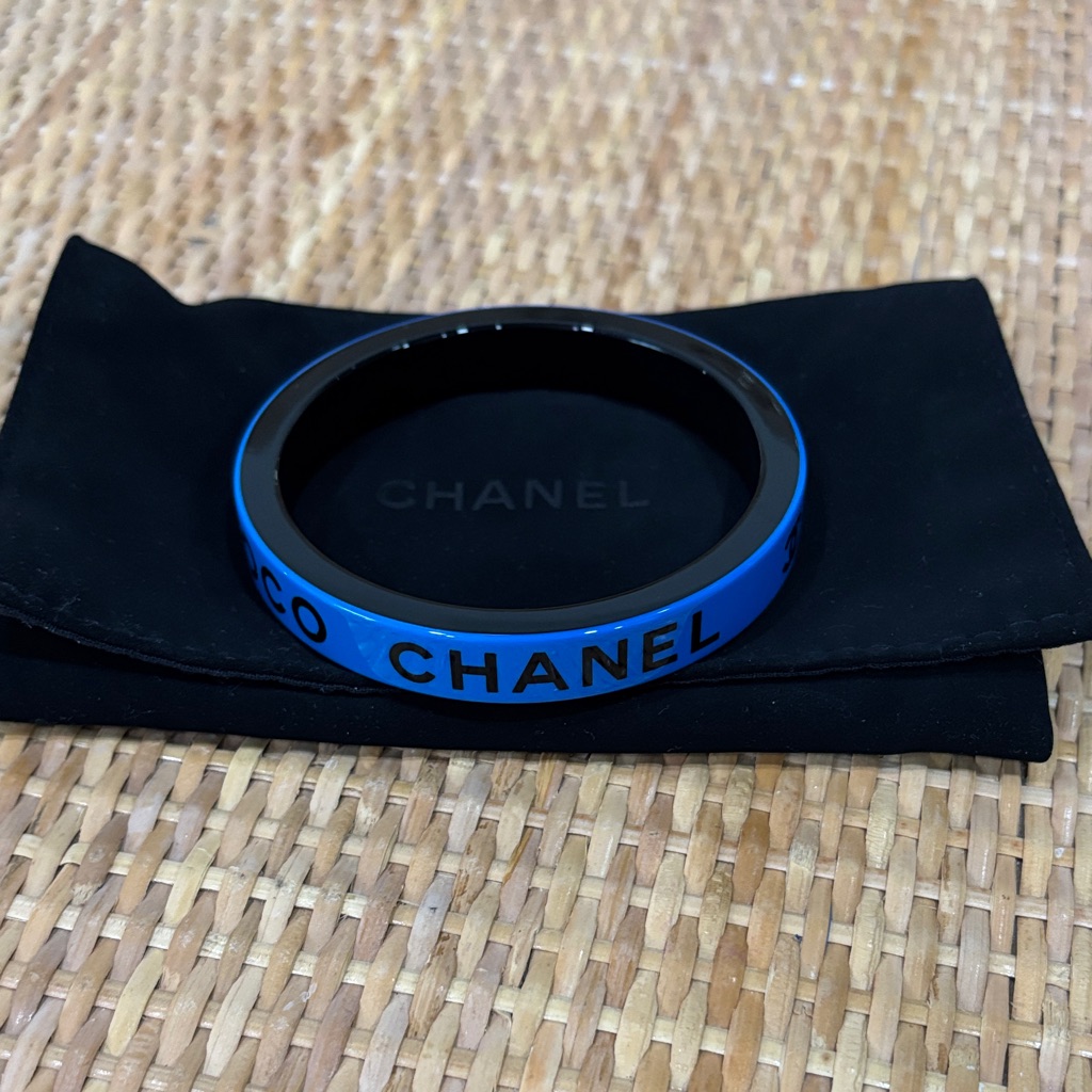 Chanel Black And Blue Logo Bangle